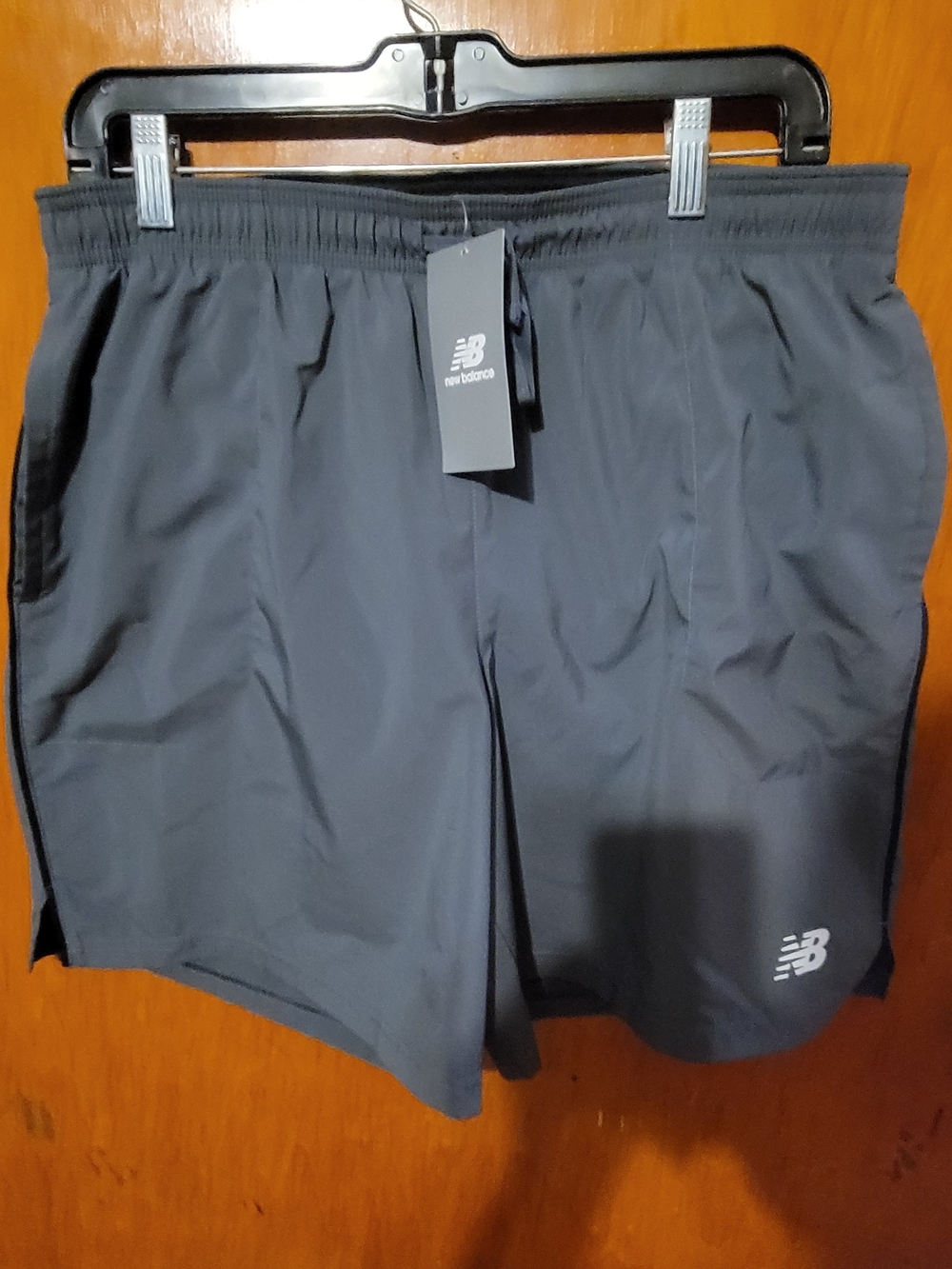 New Balance Men’s Dark Gray Athletic Shorts with Logo, Size L, NWT.